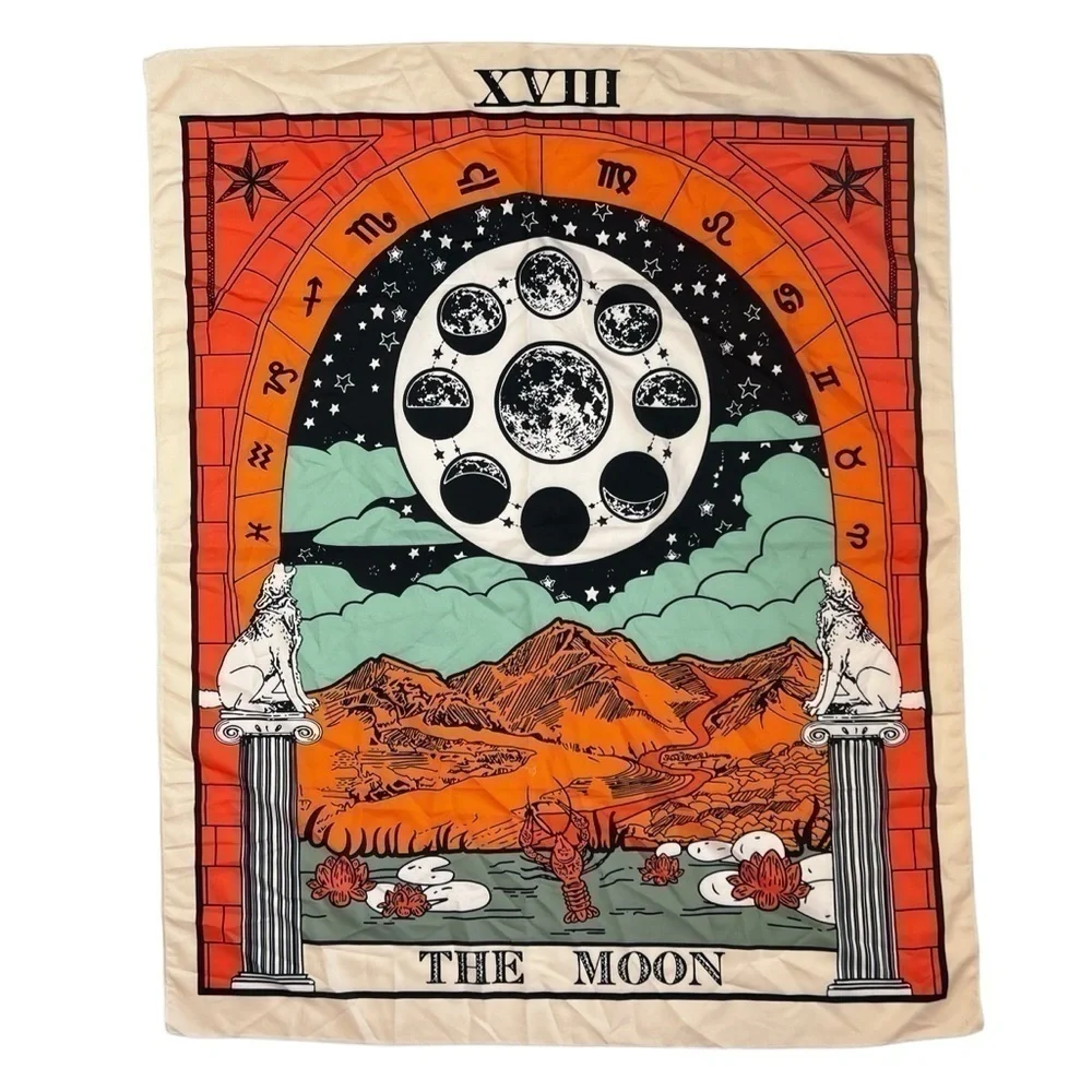 Tarot Moon Tapestry XVIII The Moon Phases Wall Hanging Celestial Decor 36x29